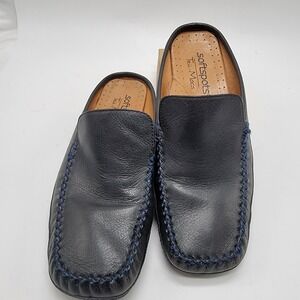 Softspots Tru Mocs BACALL Navy Leather Slip On Mules Loafer Shoes Womens 6M